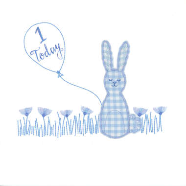 Photography of Blue Gingham Rabbit with balloon