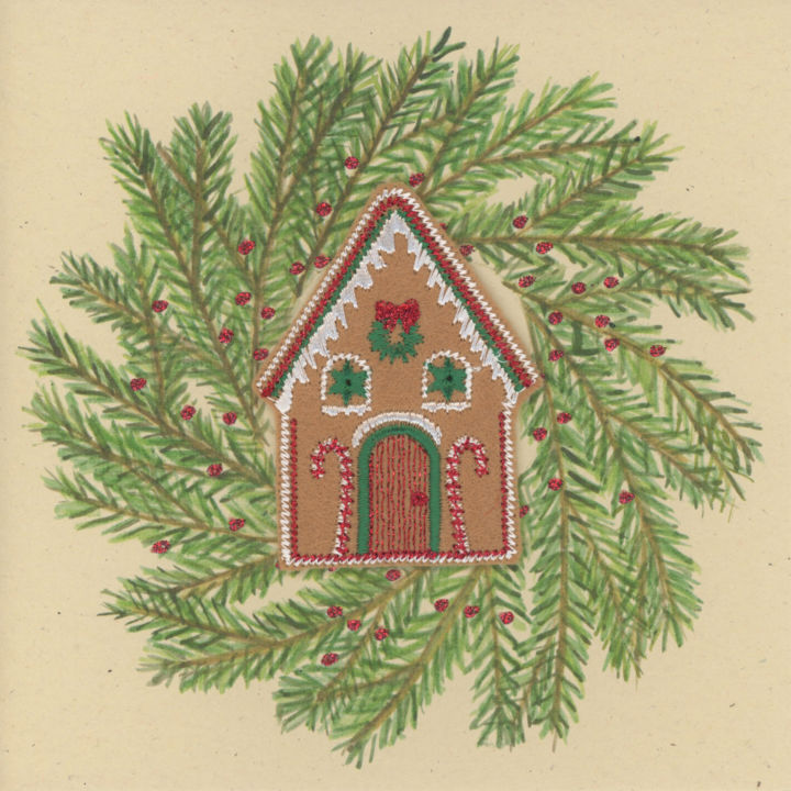 Gingerbread House in a Rustic Wreath