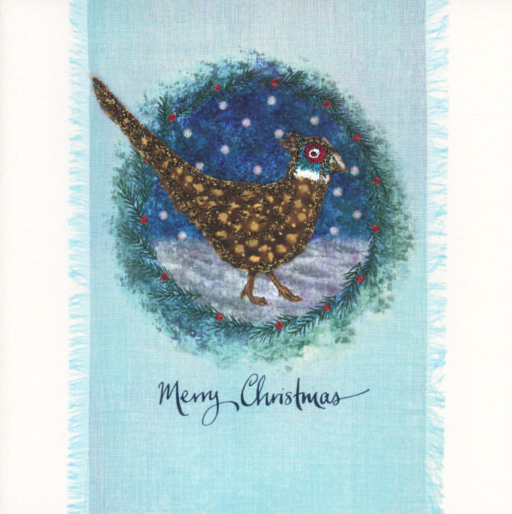Pheasant in a Teal Fir Wreath