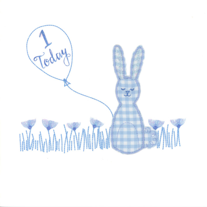 Blue Gingham Rabbit with balloon